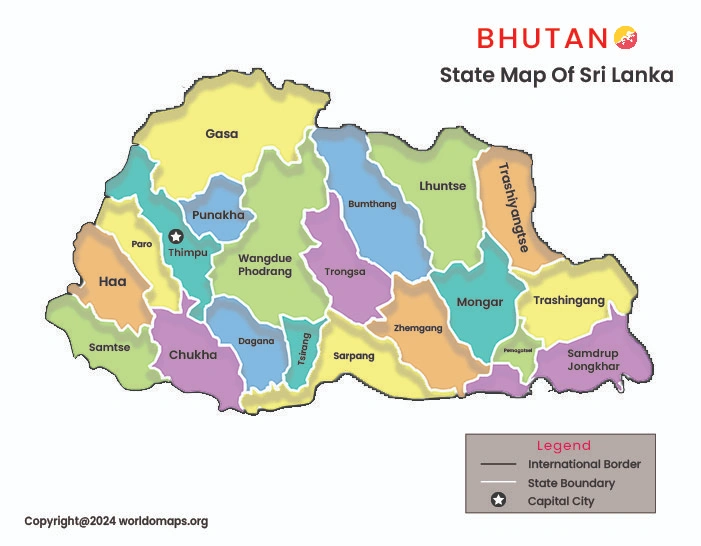 state map of Bhutan